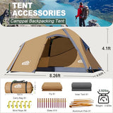 1 Person Backpacking Tent Waterproof Windproof Single Person Tent Lighweight Compact One Person Tent Easy Setup for Camping, Hiking, Mountaineering, Cycling, Biking - Khaki