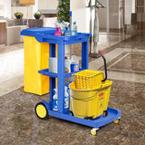 tonchean Commercial Janitorial Cart, 3-Shelf Housekeeping Cart with 22 Gallon Vinyl Bag & Cover, Large Cleaning Cart with Wheels for Hotel