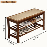 SOBIBO Bamboo Shoe Rack Bench with Rattan Seat, 3-Tier Shoe Storage Bench, Entryway Bench for Hallway, Walnut-31.5 inches