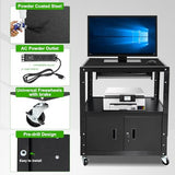 HONYTA AV Cart, Computer Steel Carts with Wheels and Power, Height Adjustable Rolling AV Carts, 18”X 30.8”X 42”, Black