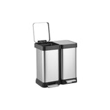 13 Gallon Dual Trash and Recycling Bin, 50L(2x25L) Fingerprint Proof Stainless Steel Kitchen Garbage Can with Double Lid, Hands-Free Step Rubbish Bin Without Inner Bucket for Kitchen Home Office
