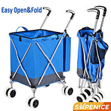 Shopping Carts for Groceries Foldable Rolling Trolley with 360° Double Front Swivel Wheels Waterproof