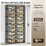 wesimple 40 Pairs Portable Shoe Storage Cabinent of 3-Step Fast Installation,Plastic Shoe Box with Magnetic Clear Door for Entryway, Enclosed Shoe Rack for Sneaker, Heels etc.. (2Row, 10Tier)