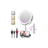 Auxmir 9" Large Lighted Makeup Mirror with Magnification, 1X/30X Double Sided Magnifying Mirror with Adjustable Height, Rechargeable Vanity Mirror with 3 Color Dimmable Lights, 360° Rotation