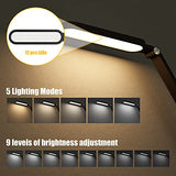 JKSWT LED Desk Lamp, Eye-Caring Table Lamps Natural Light Protects Eyes Dimmable Office Lamp with 5 Color Modes, Black