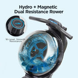 JLL Hydro + Dual Resistance Smart Magnetic Water Rowing Machine – Home Rower, 16-Level Hydro+Magnetic Adj. Resistance, Bluetooth SunnyFit App