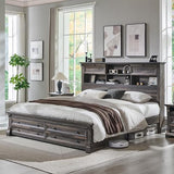 King Size Bed Frame with 54" Tall Headboard with 4 Storage Rack, 2 Drawers