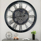 TOPPTIK 27 Inch Moving Gear Wall Clock, Oversized Wall Clocks, Clock Living Room Decor, Solid Wood Frame, Battery Operated, Large Wall Clock with Steampunk Industrial for Fireplace(Black)