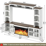 OneBlis 98" Farmhouse TV Stand with 36" Electric Fireplace, Bookshelves