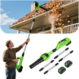 Hooseen Roof Gutter Cleaning from The Ground, 40V Leaf Blowers Cordless with 2 Battery, Adjustable Pole (98inch)3 Speed Modes 500CFM/180MPH