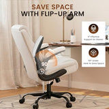 COMHOMA Comfy Office Chair, Home Desk Chair with Flip-up Armrests and Ergonomic Back - Heavy Duty PU Leather Executive Chair for Office Gaming, White