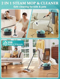 Steam Mop, 2500W High-Pressure Deep Cleaning Steam with 1.69QT Tank, 221°F & 3-Level Temp Steam Cleaner 10S Fast Heat-Up with19 Accessories for Floor, Car, Kitchen, Carpets, Window (MINT GREEN)