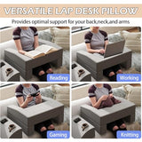 Lap Desk Pillow for Laptop, Large Reading Pillow for Adult, Ergonomic Arm Rest Pillow with Cup Holder