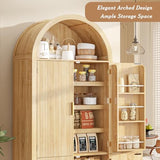 OFIKA 71" Arched Kitchen Pantry Cabinet, Fluted Wood Storage with 3 Adjustable Shelves & 6 Door Shelves