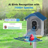 DOCOON Smart Bird Feeder with Camera, 2K HD AI Identify Birds Species, Bi rd Watching Camera with Solar Panel, Instant Notifications, Ideal Present for Bird Lover, Dark Blue