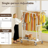 YGleeao Heavy Duty Clothes Rack for Hanging Clothing: 800LBS Rolling Coat Racks Poartable Garment with Wheels Shelves Freestanding Sturdy Metal Adjustable