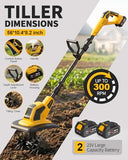 DEGGE Tiller, Cordless Tiller Cultivator with 48 Steel Tines, 9 inch Tilling Width and 6.7 inch Depth, 2 x 3.0Ah 21V Batteries & Charger, Gardening Tools