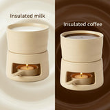 Sweet Fondue Mug with Candle Holder | Ceramic Chocolate Melting Cup & Reusable Candle Warmer Base | Mini Fondue Pot for Romantic Dates, Birthday Gifts (Wheat Yellow)