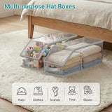 AOODA 2PCS Stackable Hat Storage for Baseball Caps, Clear Hat Organizer for Closet Holds up to 24 Caps, Men‘s Hat Box Display with Cardboard (Grey)