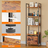 Furologee 5 Tier Bookshelf with Drawer, Tall Narrow Bookcase with Shelves, Rustic Brown