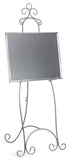 Floor Easel with Decorative Scroll Detailing, Height-Adjustable Hooks, 71.25 inches Tall, Metal - Silver