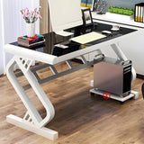 LAKIQ Contemporary Glass Home Office Computer Desk Rectangular Gaming Desk with Metal Legs Modern Computer Desktop Table