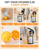 Amzpass Electric Orange Juicer, Citrus Juicer Squeezer with 2 Interchangeable Cones, 160W Electric Juicer Machine with Stainless Steel Body
