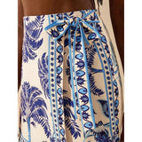 Talakeno Womens Summer Floral Wrap Short Skirt Tie Side High Waist A Line Beach Vacation Boho Mini Skirt(Blue,S)