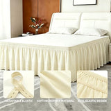 ANARACHON Full Bed Skirt, Wrap-Around Elastic Ruffled Eyelet Bed Skirt Full Size Dust Ruffle with Gathered Styling and Embroidered Details, 18" Drop Length (Light Yellow)