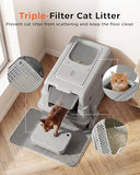 XXXL Stainless Steel Cat Litter Box with Lid, 27.5"×20.1"×17.3" Jumbo Enclosed Litterbox,Dual-Entry (Front Entry & Top Exit),High-Sided,Non-Stick,Odor Control,for Big Cats, with Mat,Scoop & Step,Grey