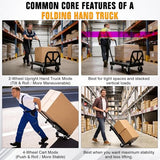 Folding Hand Truck with 4-Wheel Mode, 2 in 1 Collapsible Push Cart & Fold-Up Toe Plate
