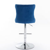 MOOLSUN Rotating Velvet Bar Stools Set of 4, Modern Padded with Nailhead Trim and Tufted Back, Adjustable Swivel Counter Height Stools for Kitchen Island, Bar, Club,Blue(Silver Base)