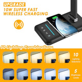 Desk Lamp with Wireless Charger, USB Charging Port, Night Light, 5 Color Modes, 10 Brightness, Eye Caring Reading Table Lamp