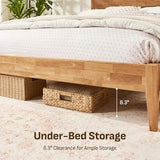 Softa Venso Queen Solid Wood Bed Frame with Headboard, 1100 Lbs Heavy Duty Rubberwood Platform Bed, 15-Min Tool-Free Assembly, Quiet Stable Support, Japanese Japandi Design, No Box Spring Needed