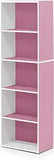 5-Tier Reversible Color Open Shelf Bookcase , White/Pink
