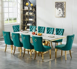 94.5" Large Marble Dining Table Set for 10, Luxury White Gold Kitchen Table
