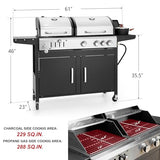 3 Burner Propane Gas and Charcoal Grill Combo with Side Burner & Porcelain-Enameled Cast Iron Grates, 37,000 BTUs 685 SQIN Dual Fuel Outdoor BBQ Grill