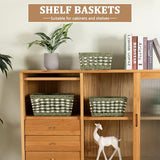OIAHOMY Wicker Storage Baskets, Paper Rope Shelf Bins, Decortive Baskets for Organizing, Set of 3-Green & White