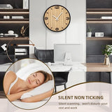AXAORIRA 12 Inch Round Wall Clock Battery Operated, Wooden Decorative Analog Clocks Non-Ticking Quartz for Apartment, Living Room, Bedroom, Hallway, Classroom - Gifts for Family and Friends