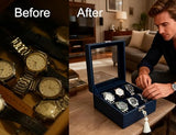 Hit design Watch Box Watch Cases for Men,6 Slot Blue Watch Case Organizer Storage Box,Leather Display Holder for Watches,Mens Watch Box for Collection,Anniversary Birthday Gift for Men Women