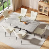 Extendable Dining Table Set for 6-8 People, 51"-67" Modern Rectangular Dining Table with 6 Chairs, Grey Tabletop with Sturdy Metal Frame, Space-Saving Expandable Kitchen Table Set for Dining Room