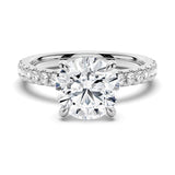MSBLUE® 1.5ct DEW Four Prong Round Moissanite Engagement Ring | Pavé Band, Hidden Halo, D Color VVS1 Clarity, 925 Sterling Silver Rhodium Finish | For Women, Wedding, Anniversary
