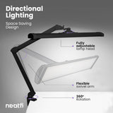 Neatfi 3,500 Lumens LED Desk Lamp – 45W Dimmable Task Light | 3 Light Modes | 540 SMD LEDs | Touch Control | 26-Inch Wide Metal Shade | Reading, Craft, Workbench & Office (CCT with Clamp, Black)