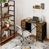 47.2" Computer Desk with 8 Storage Drawers, Modern Industrial Writing Desk Workstation with Metal Frame for Home Office Bedroom Small Space, 200 LBS Capacity, Rustic Brown