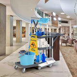 3 - Shelf Heavy - Duty Commercial Janitorial Cart with Wheels - 16 - Gallon Trash Bag Included, 220 Lbs Capacity