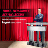 Kingdom 3 Tier Smoky Acrylic Lectern or Podium by AVTronics with 6 Column Base and a Wide Middle Shelf with Plenty of Space for Your Presentation Needs
