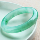 URED Certified Natural Ice Green Jade Bangle Bracelet for Women Luck Wealth