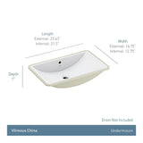 Moen White Vitreous China Undermount Sink, 23.625 X 14.75 X 7 Inch Rectangle Bathroom Sink with a High Gloss Porcelain Finish for Vanity Countertop Placement, BGCW10RU1223