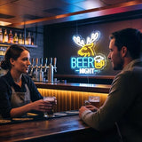 Deer Beer Neon Sign - Neon Beer Signs for Wall Decor, USB-Powered, Dimmable LED Neon Light for Man Cave, Bar, Club, Bistro, Party, Game Room (12.5×12.5 inch)
