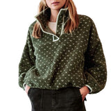 Talakeno Womens Fleece Sweatshirt Half Zip Sherpa Pullover Jackets Warm Long Sleeve Vintage Hiking Coat with Pockets(Dark-Green,L)